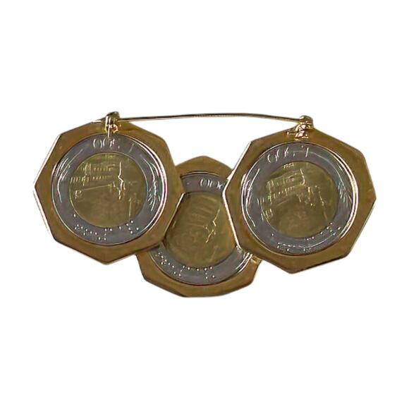 1980s Gold Plate & Rhinestones Italian Lira Coin Cluster Vintage Brooch Pin - Picture 2 of 3